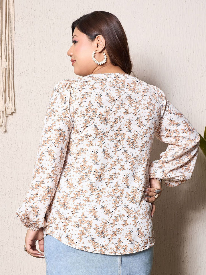 Berrylush Curve Floral Print Puff Sleeve Crop Top