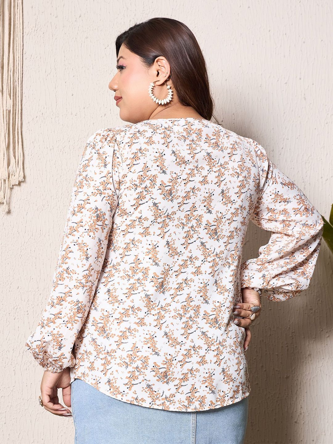 Berrylush Curve Floral Print Puff Sleeve Crop Top