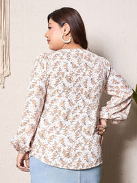 Berrylush Curve Floral Print Puff Sleeve Crop Top