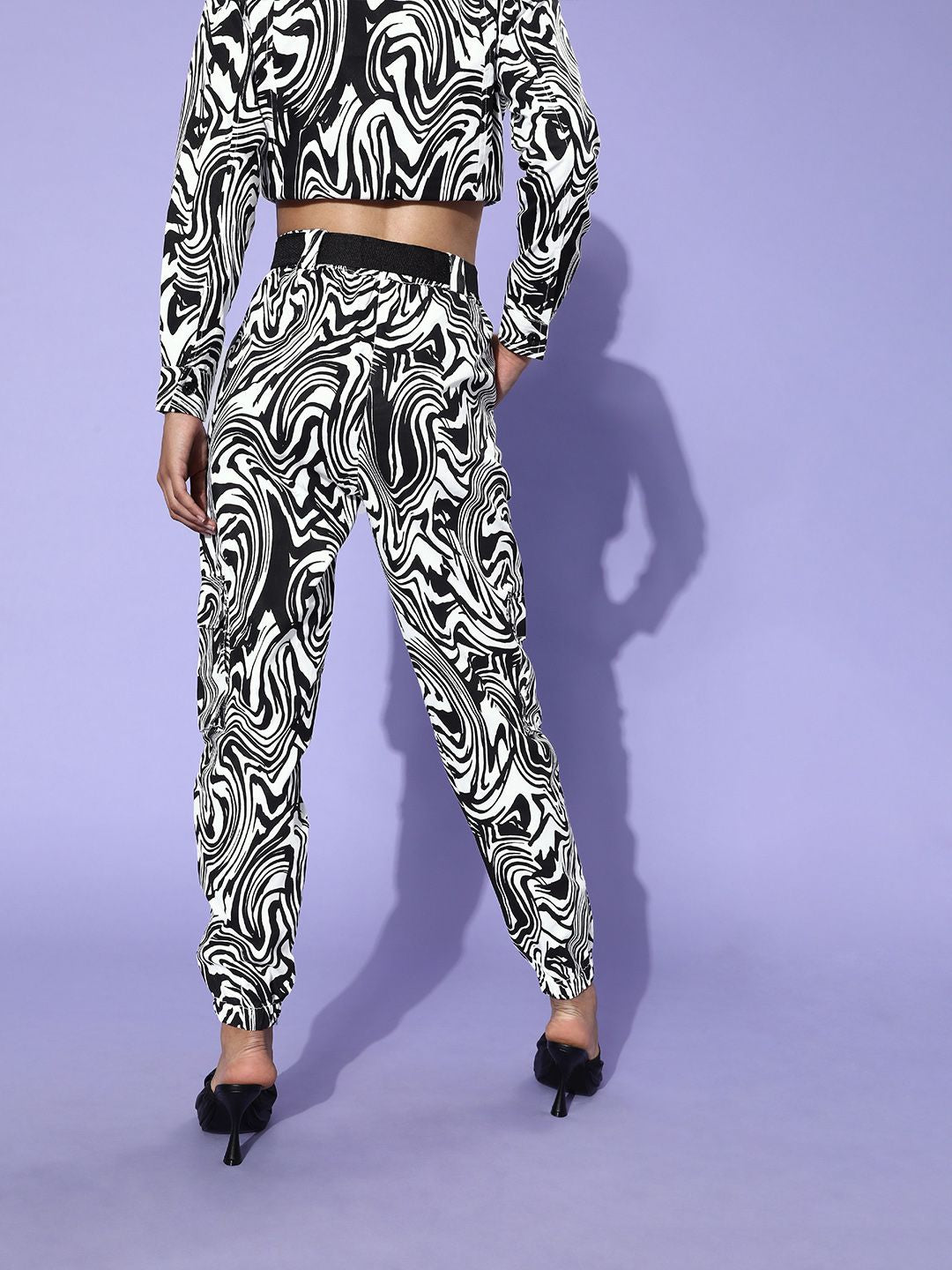 STREET 9 Women White Abstract Cargo Trousers