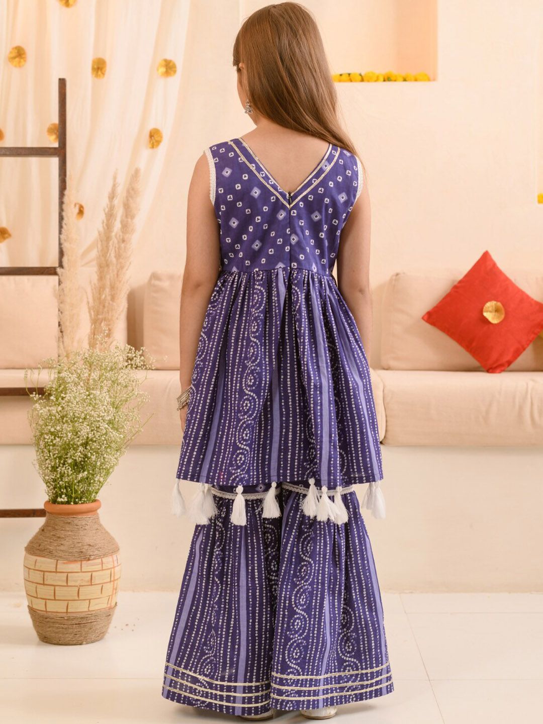 pspeaches Girls Ethnic Motifs Printed Regular Pure Cotton Kurti with Sharara