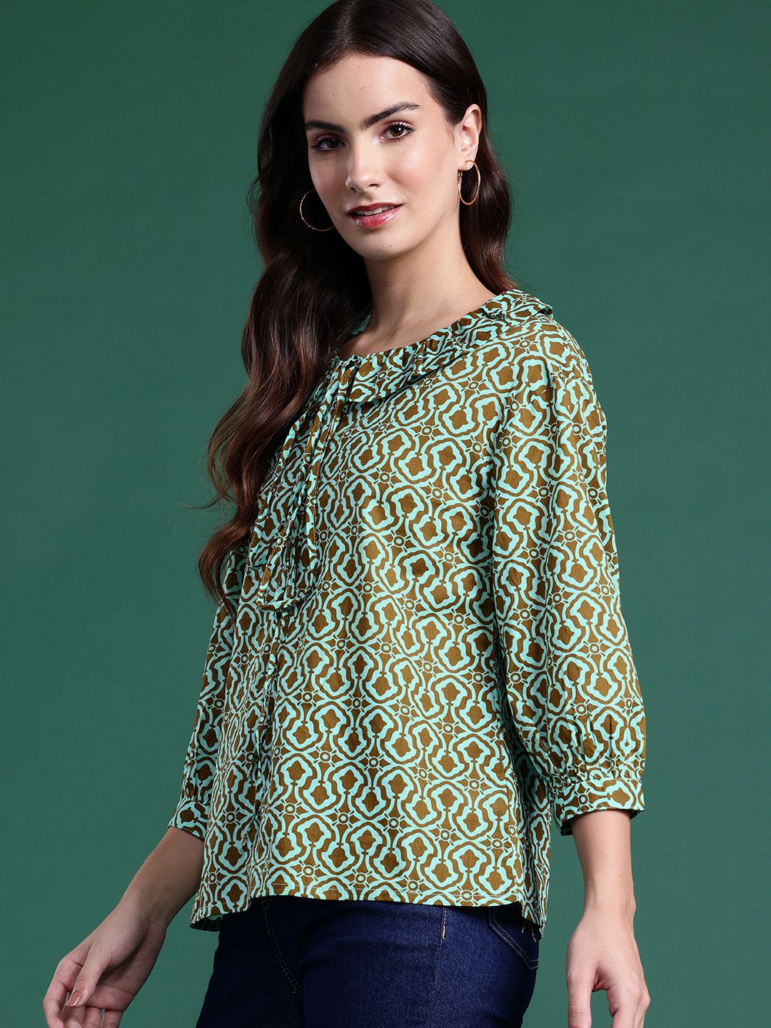 DressBerry Printed Peter Pan Collar Cotton Top
