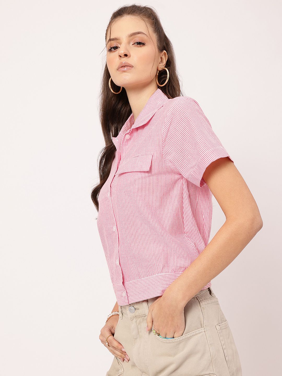 DressBerry Edgy Elegance Pinstripes Short Sleeve Shirt