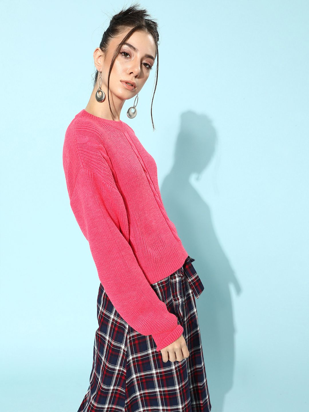 STREET 9 Women Fuchsia Self-Design Pullover Sweater