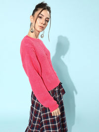 STREET 9 Women Fuchsia Self-Design Pullover Sweater