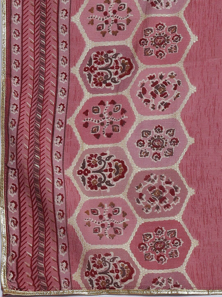 Libas Floral Yoke Design Round Neck Three-Quarter Sleeves Gotta Patti Kurta Set