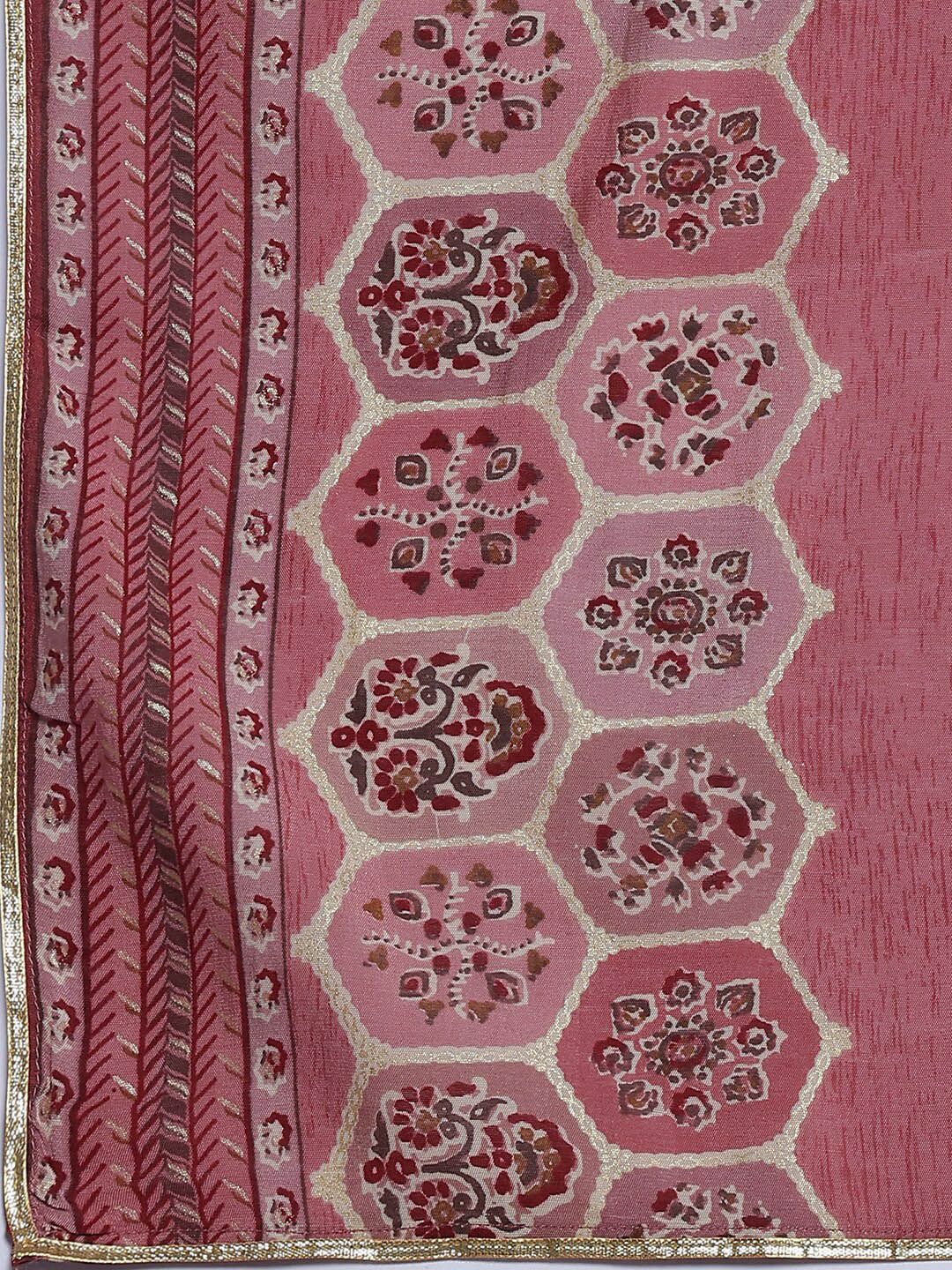 Libas Floral Yoke Design Round Neck Three-Quarter Sleeves Gotta Patti Kurta Set