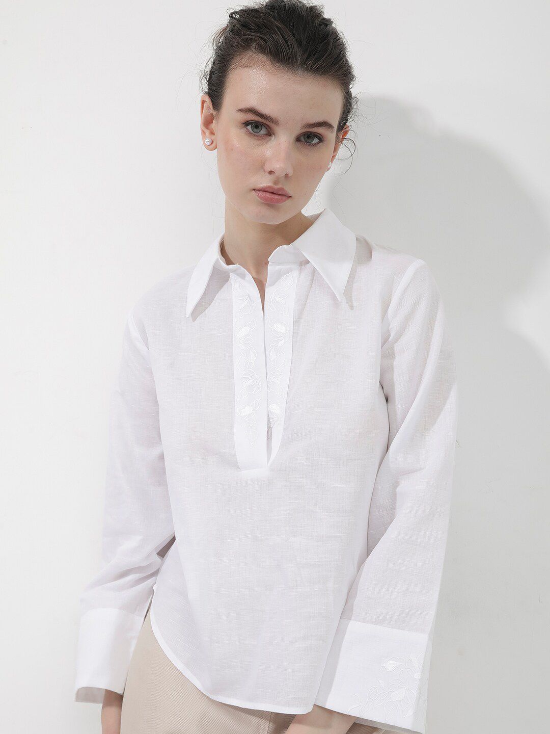 RAREISM Shirt Collar Linen Top