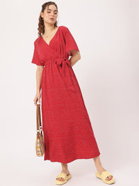 DressBerry Red Polka Dot Wrap Maxi Dress