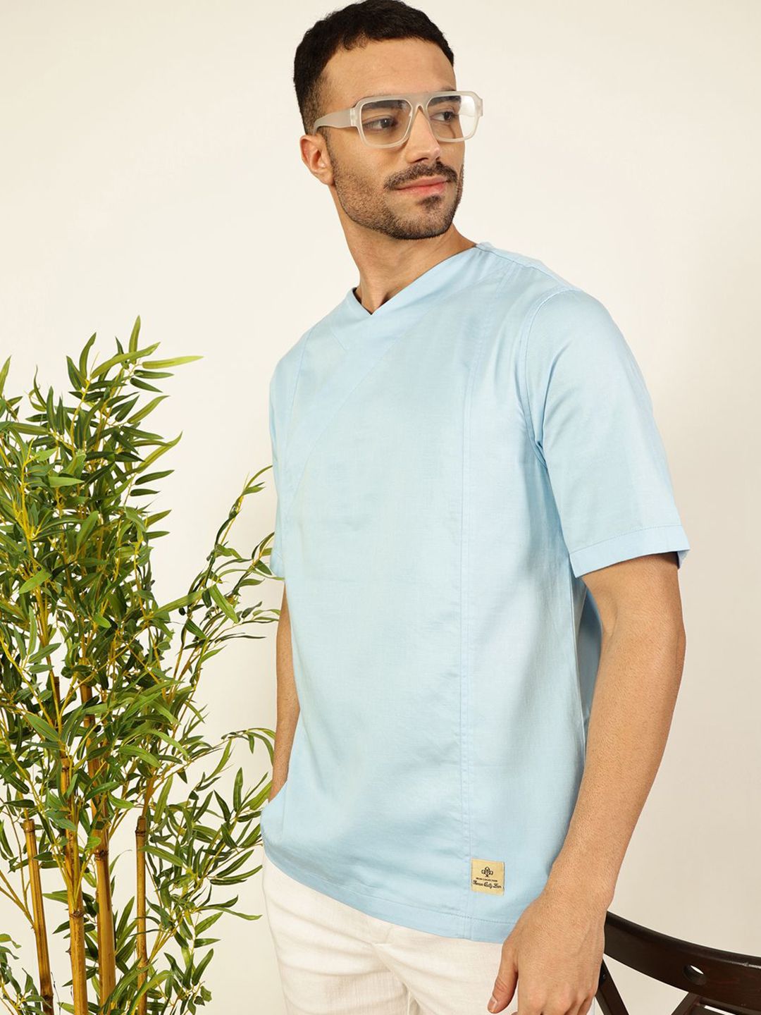 Thomas Scott Men Solid V-Neck Cotton Boxy T-Shirt