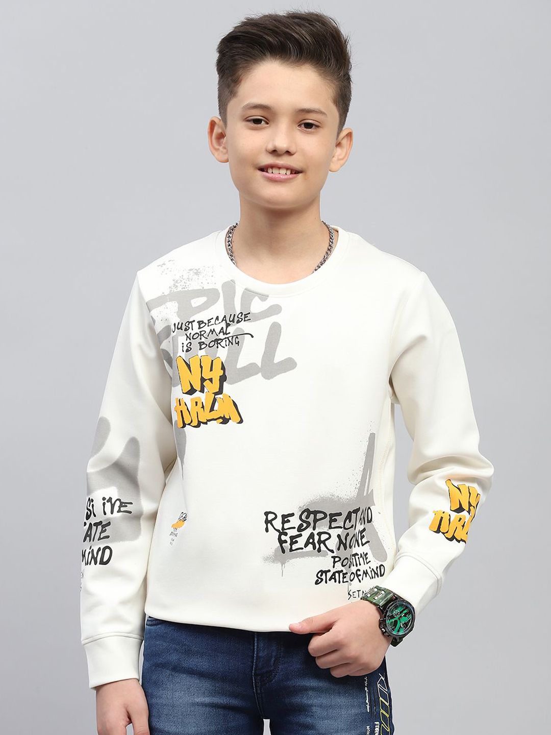 Monte Carlo Boys Printed Solid Cotton Sweatshirt