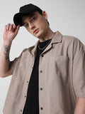 VASTRADO Men Classic Cuban Collar Solid Cotton Oversized Casual Shirt