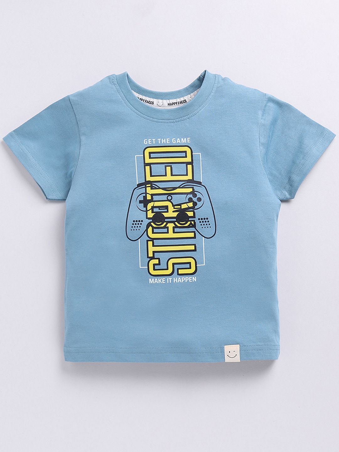 Happy Faces Boys Pure Cotton Typography & Graphic Printed T-shirt