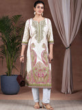 Libas Floral Printed Notch Neck Crepe Straight Kurta