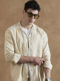DENNISON Beige Double Gauge Self Design Shirt
