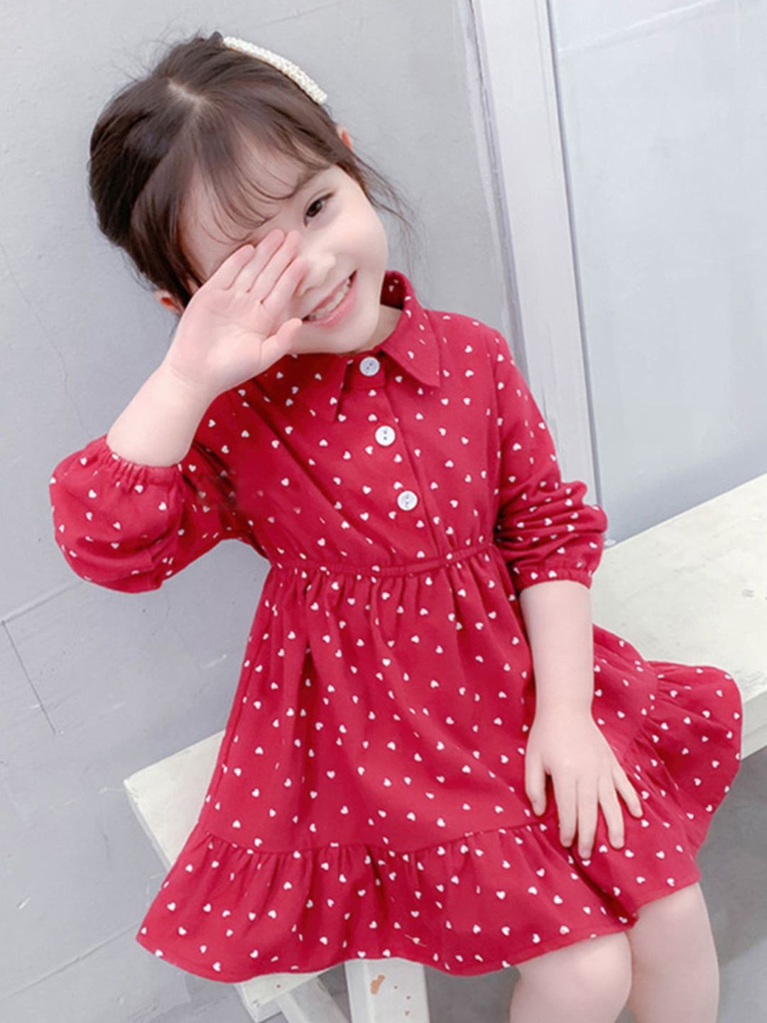 YK Girls Conversational Printed Cotton Shirt Dress