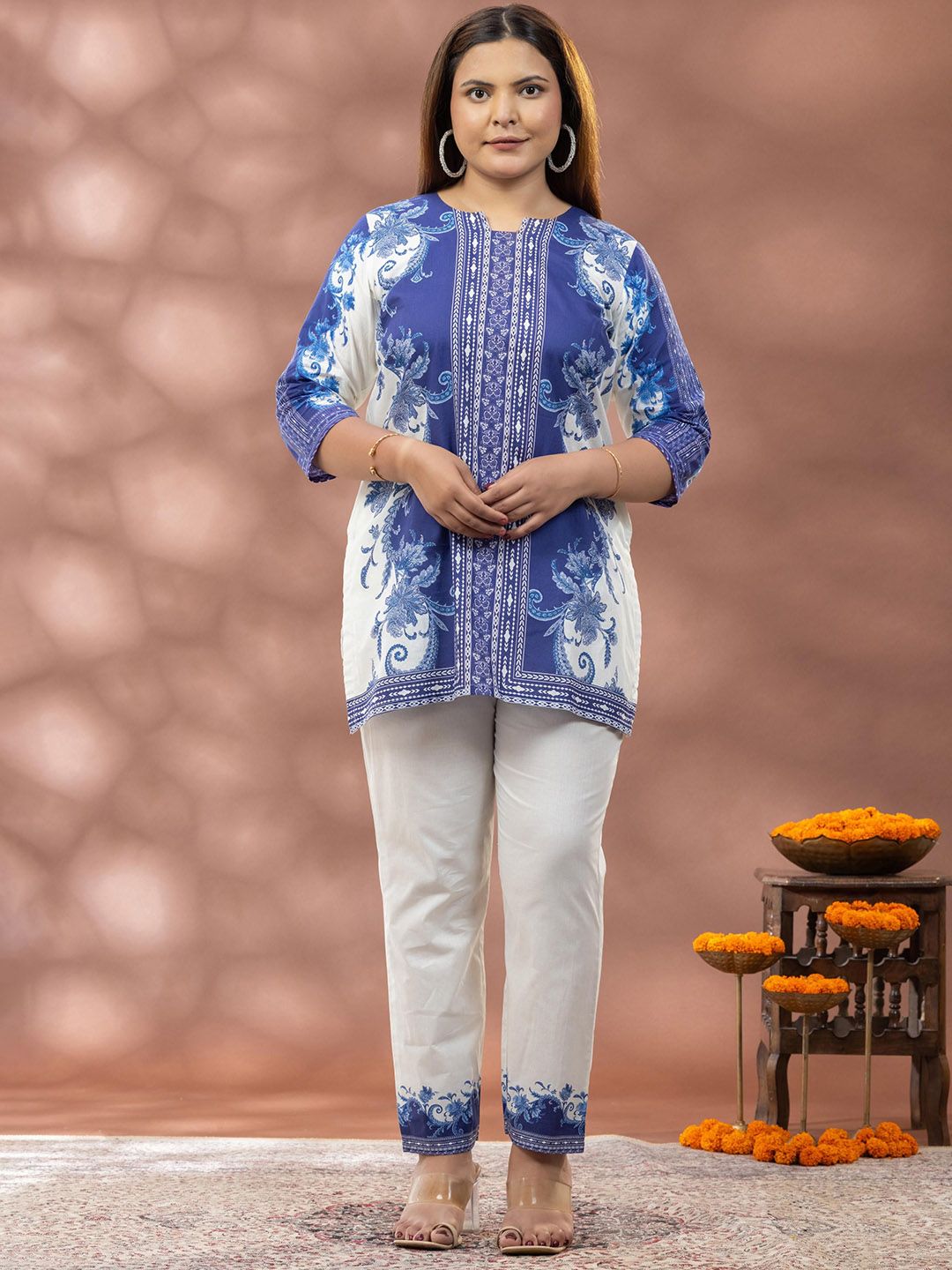 Mamicha Indigo Royale Printed Tunic With Palazzo Co-Ords