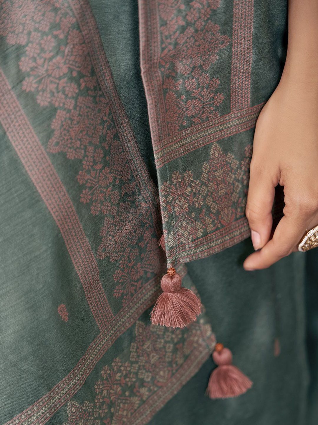 KALINI Women Woven Straight Silk Blend Kurta with Trousers & With Dupatta