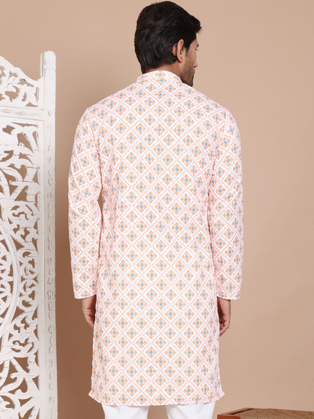Jompers Men Geometric Printed Chikankari Kurta