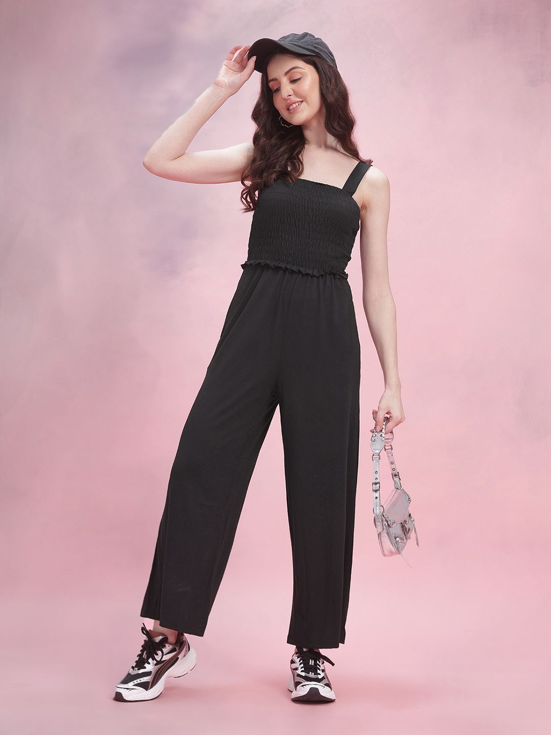 Dressberry smocked detail bahu tali jumpsuit asas