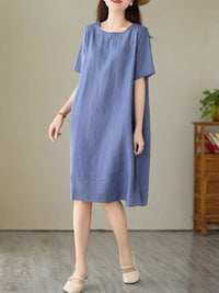 DressBerry Women Solid Round Neck A-Line Midi Dress