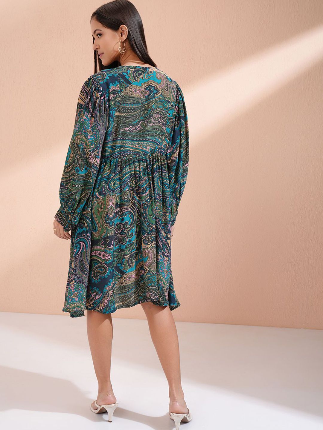 Vishudh Ethnic Motifs Printed Tie-Ups Detail Fit & Flare Dress