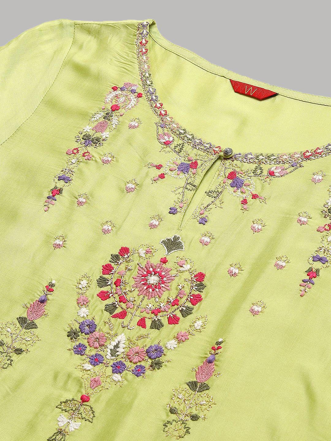 W Floral Embroidered Thread Work A-Line Kurta