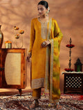 Libas Floral Embroidered Sequinned Straight Kurta With Trousers & Dupatta