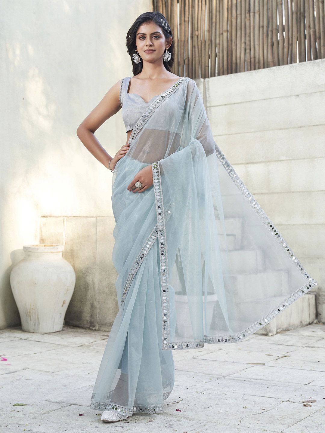 Tikhi Imli Embellished Mirror Work Net Saree