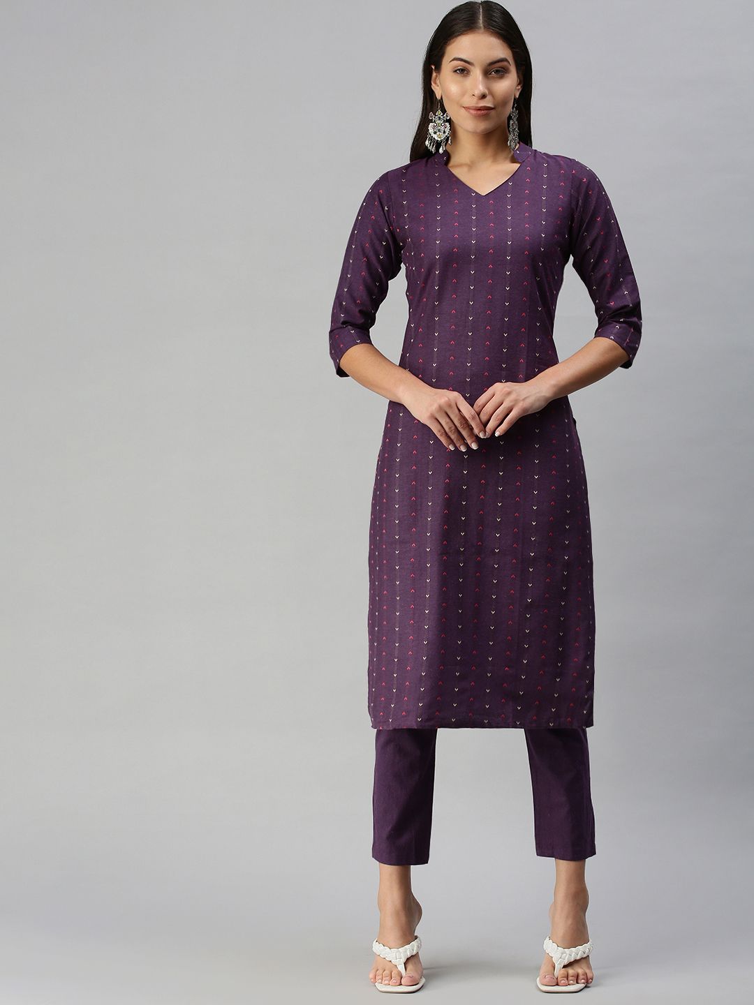 KALINI Women Violet Pure Cotton Kurta with Trousers
