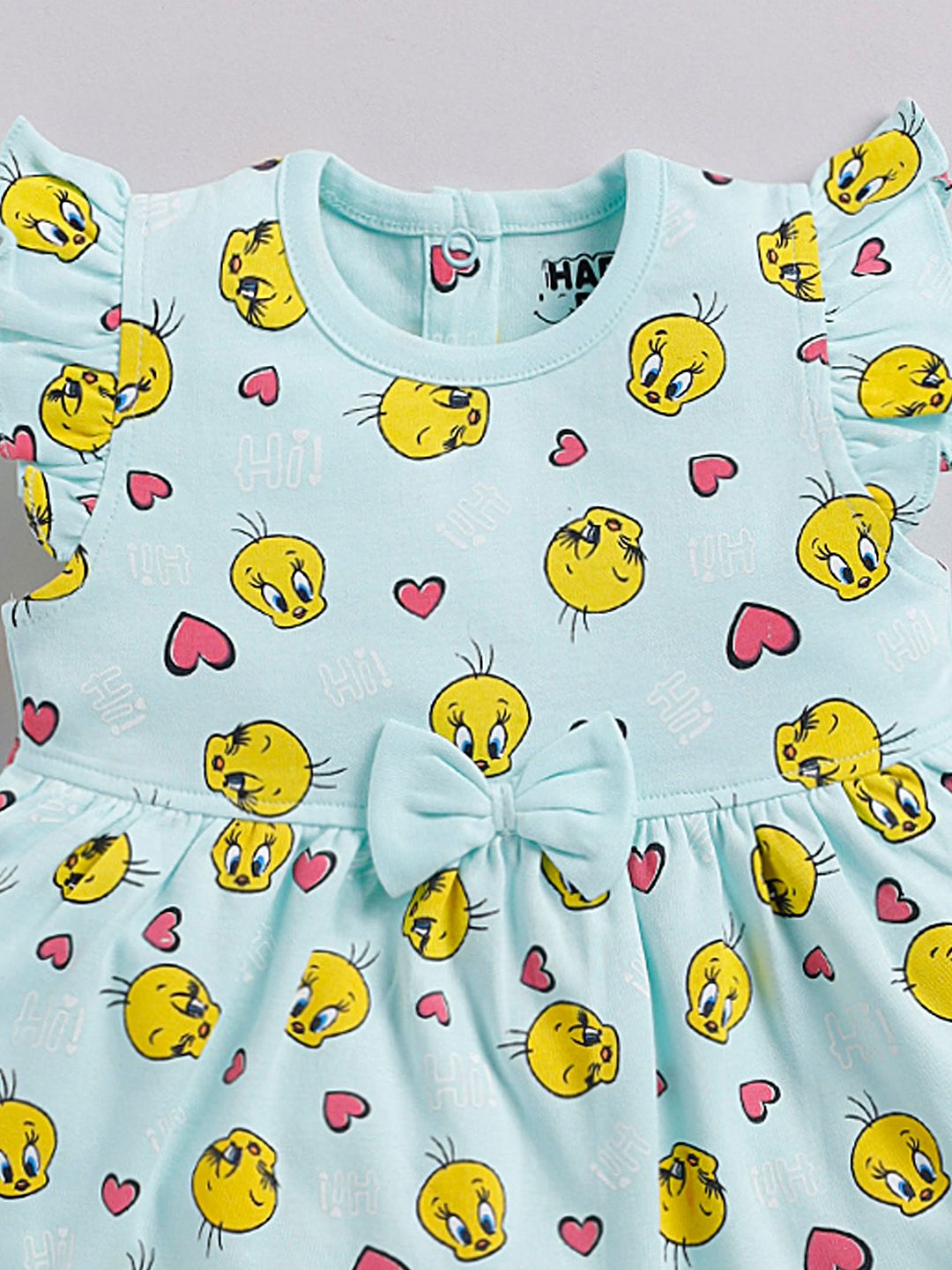 Happy Faces Girls Cotton Printed Flutter Sleeve Fit & Flare Dress