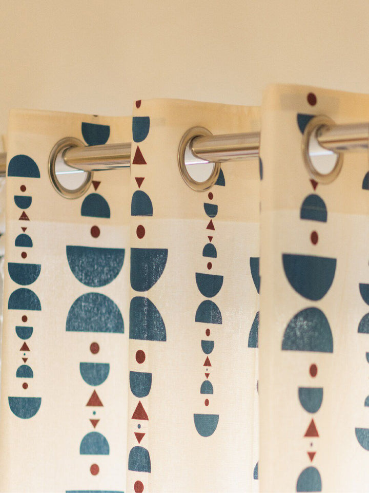 URBAN SPACE White & Blue Geometric Cotton Door Curtain
