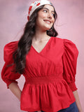 DressBerry Smocked Pure Cotton Peplum Top