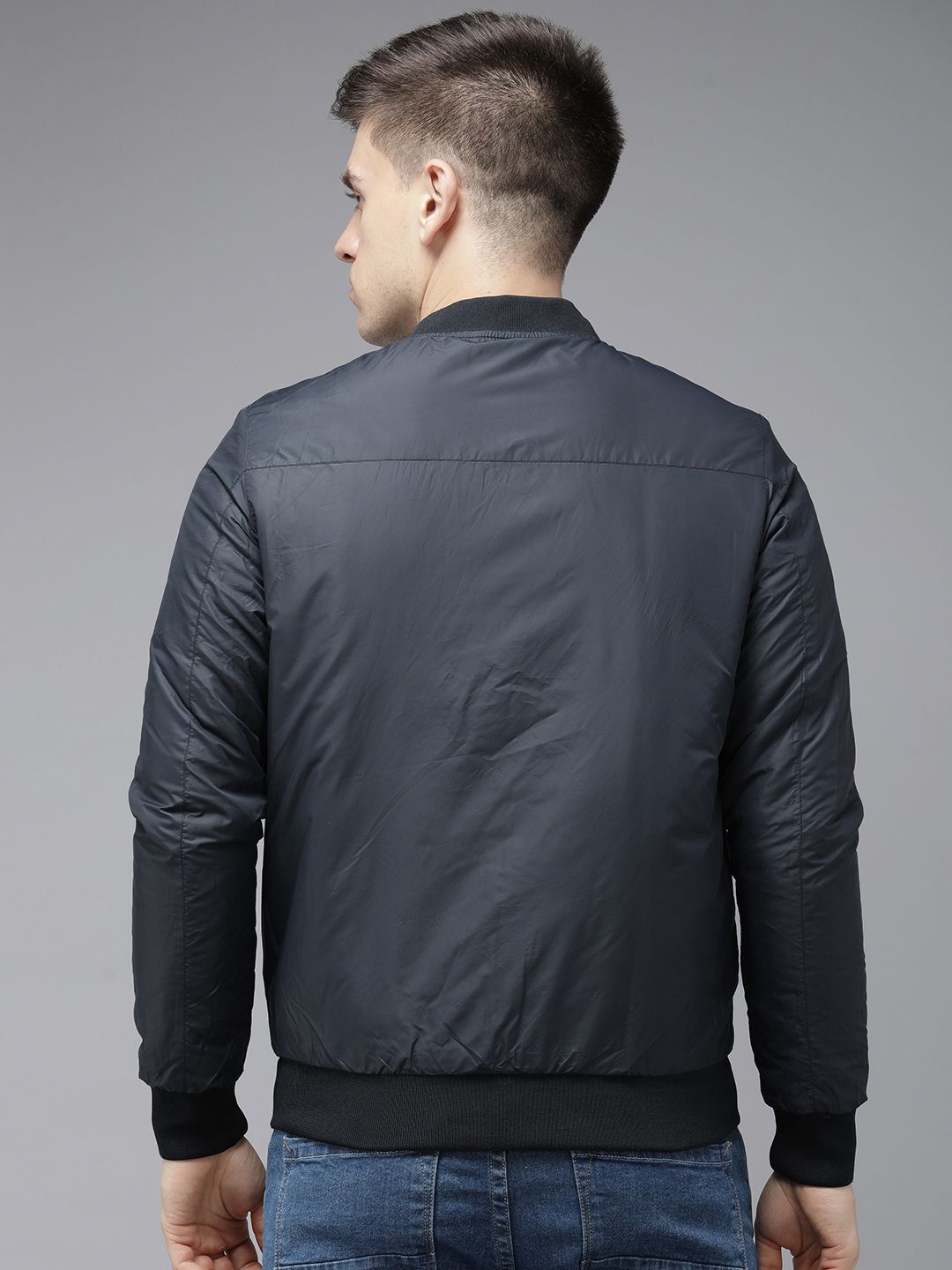 SPYKAR Solid Mandarin Collar Reversible Puffer Jacket