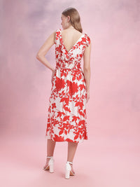 DressBerry Floral Print Smocked Midi A-Line Dress