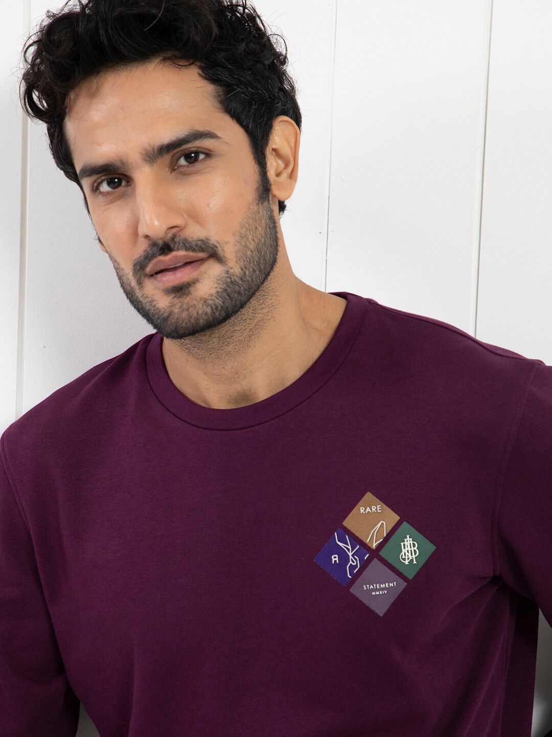 RARE RABBIT Men Praise Graphic Print Round Neck Sweatshirt