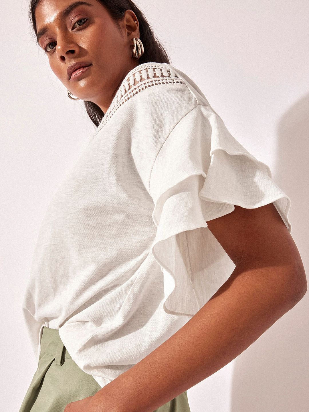 The Label Life Self Design Round Neck Extended Sleeves Cotton Regular Top