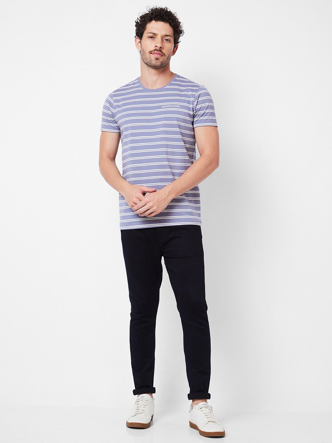 SPYKAR Striped Cotton Slim Fit T-shirt