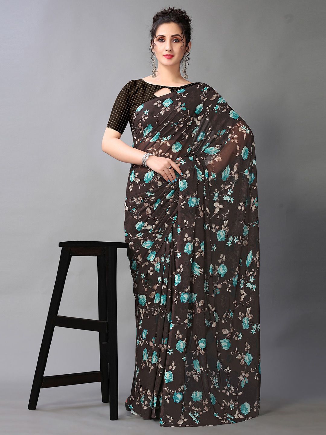 KALINI Floral Printed Poly Georgette Saree