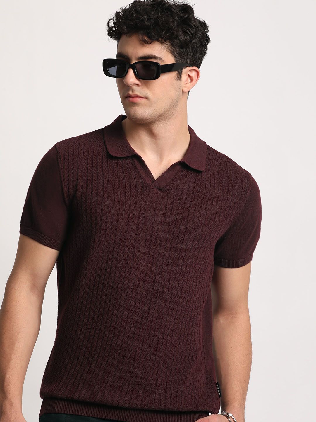 THE BEAR HOUSE Men Striped Regular Fit Pure Cotton Polo Collar T-Shirt