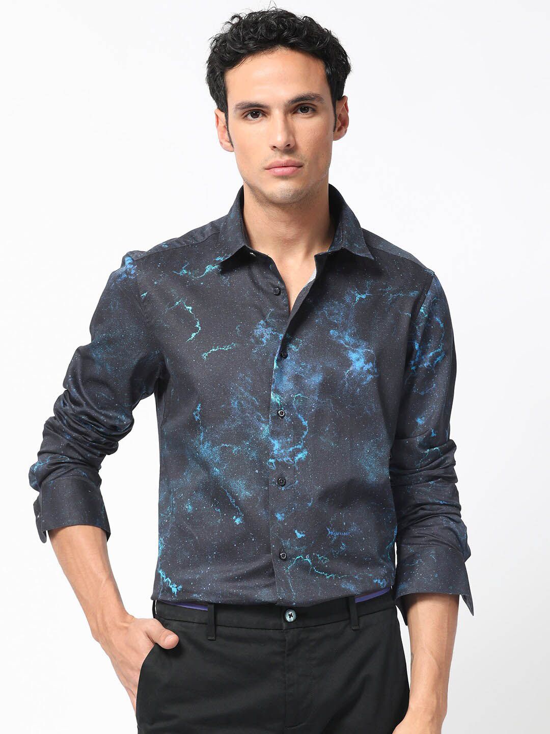 RARE RABBIT Men Galaxx Slim Fit Abstract Printed Cotton Shirt