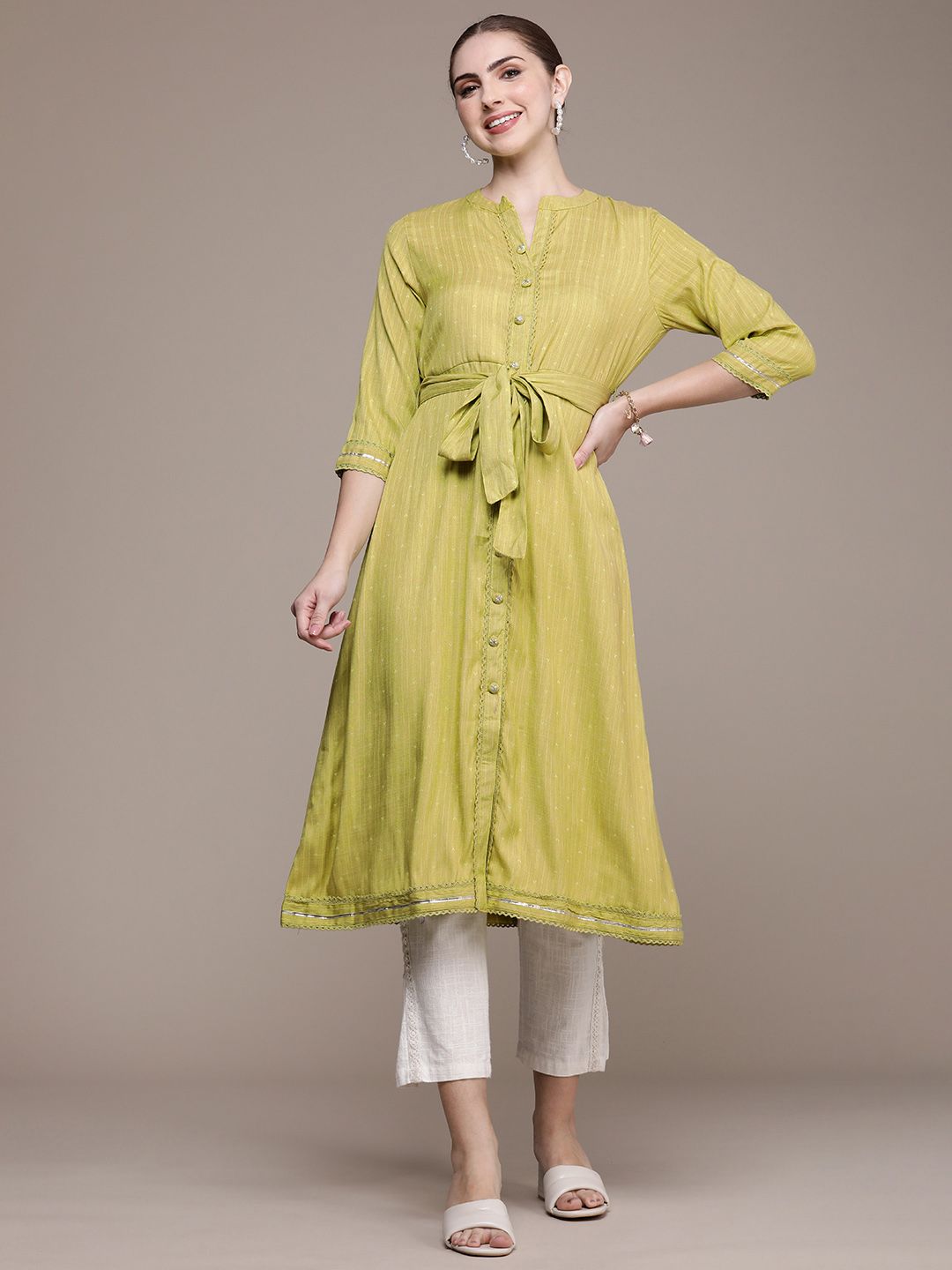 Anouk Women Woven Design Gotta Patti Dobby A-Line Kurta