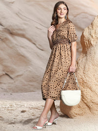 DressBerry Printed Smocked Detailing A-Line Dress