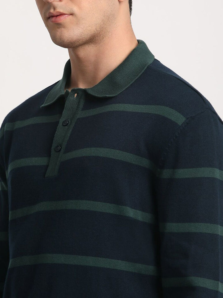 THE BEAR HOUSE Striped Polo Collar Pure Cotton T-shirt