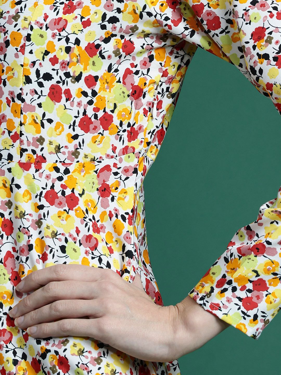 DressBerry Floral Print Tie-Up Neck Cut-Out Fit & Flare Mini Dress