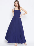 Berrylush Navy Blue Crepe Maxi Dress
