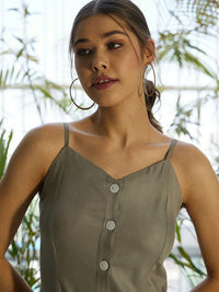 Berrylush Green Shoulder Straps A-Line Mini Dress