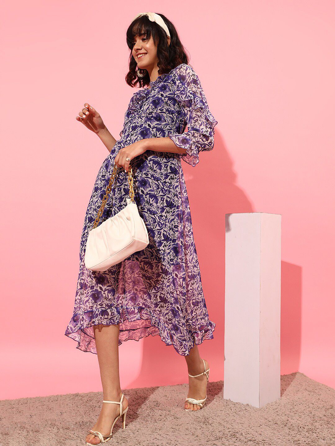 STREET 9 Floral Printed V Neck A-Line Maxi Dress