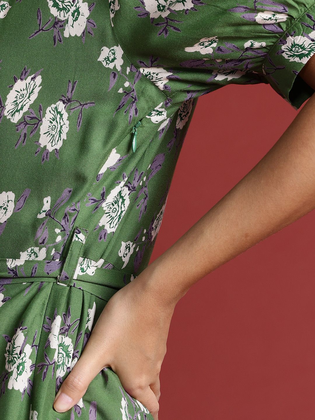 all about you Floral Print Puff Sleeves A-Line Dress with Belt