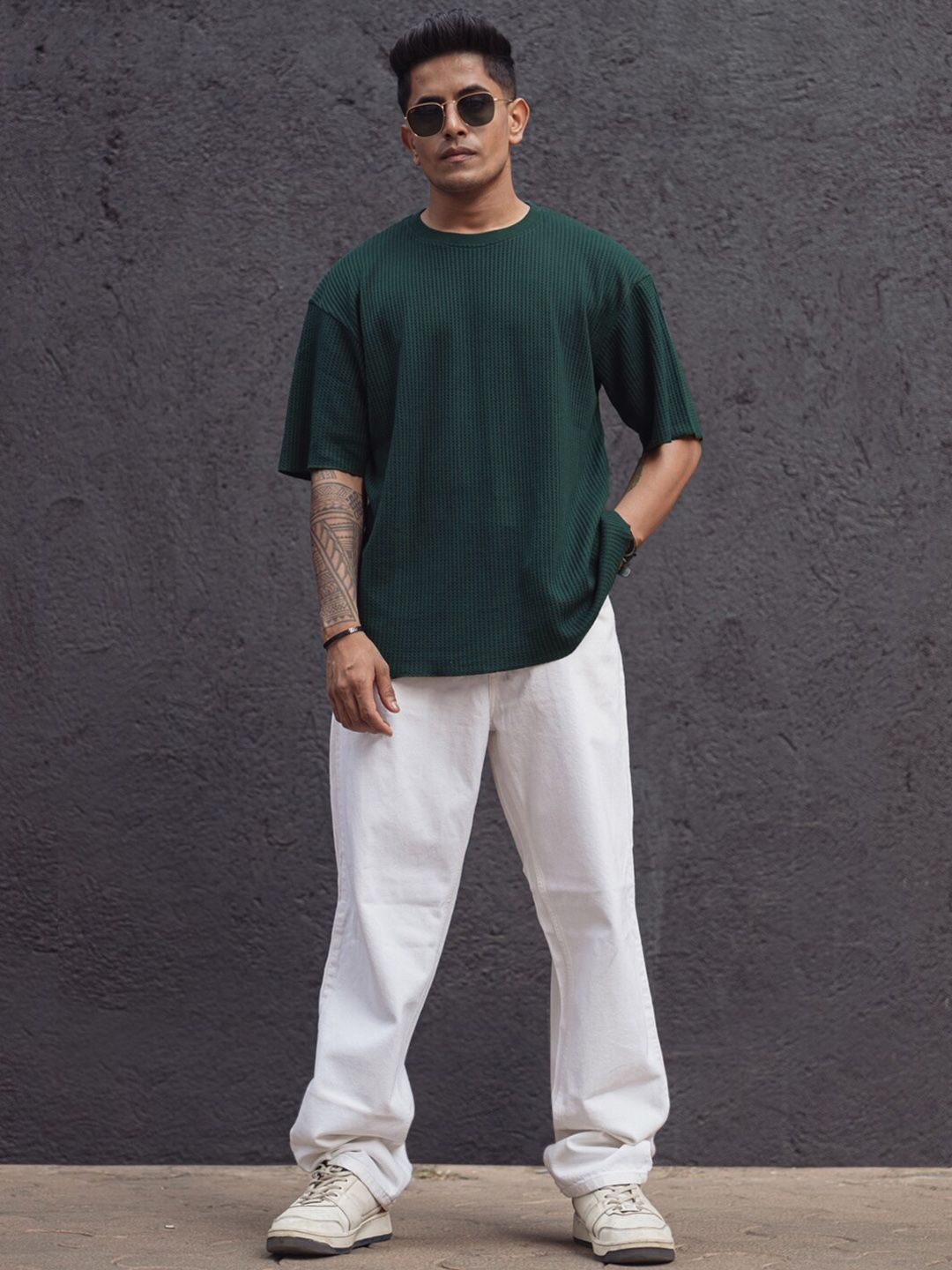 Powerlook Blue Cotton Round Neck Oversized T-shirt